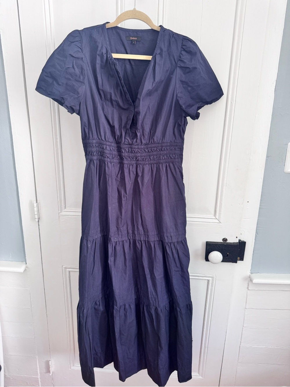 Quince women’s large navy blue maxi dress great condition $168 retail